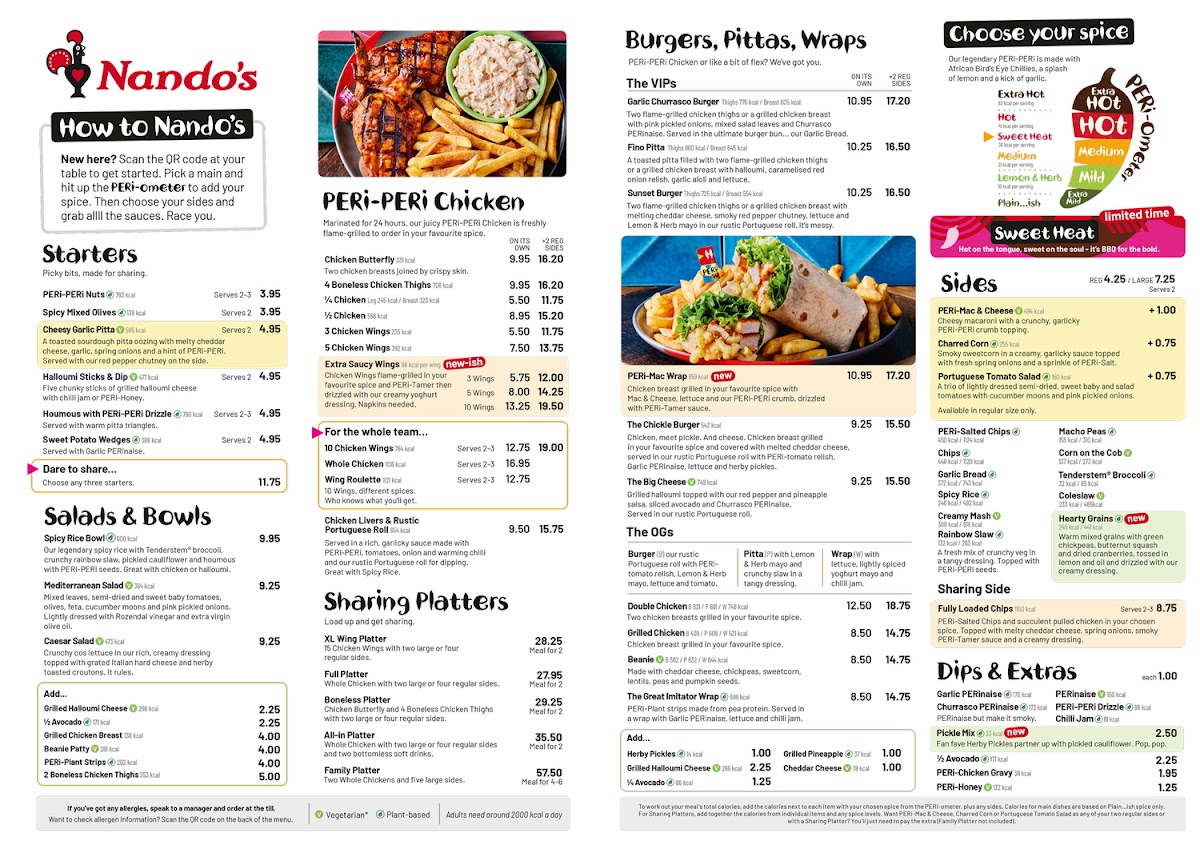 Menu Nando's Gatwick - South Terminal-2
