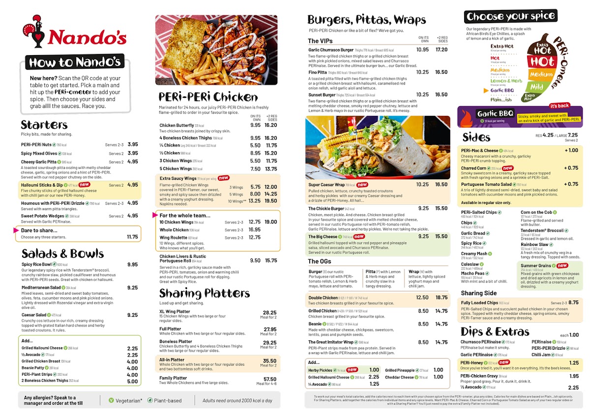 Menu Nando's Gatwick - South Terminal-3