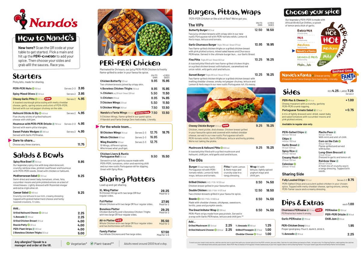 Menu Nando's Gatwick - South Terminal-5